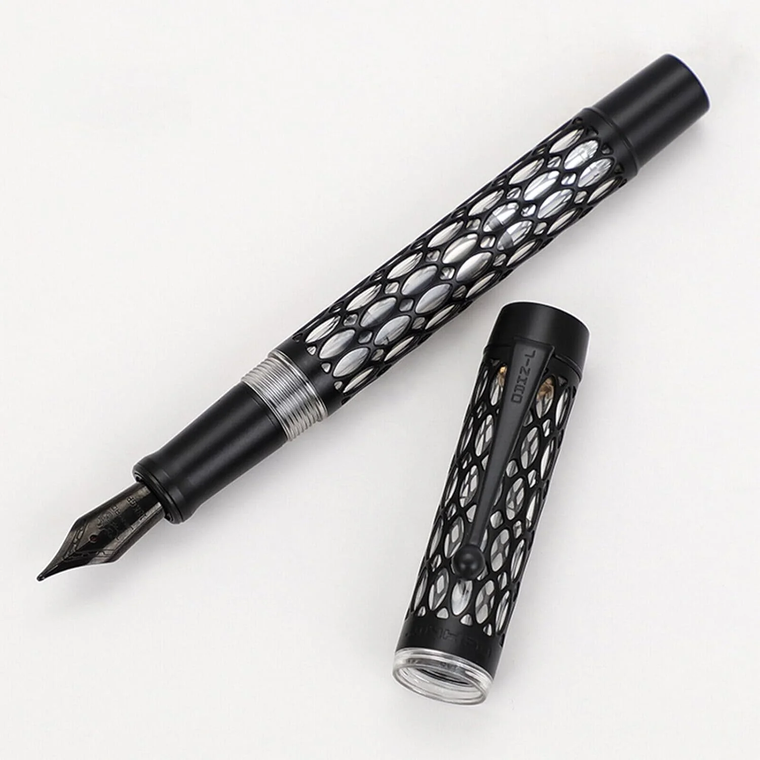 Jinhao 100 Matte Black Fountain Pen – Water Drop Skeleton Transparent Body, Medium Nib with Converter - Image 3