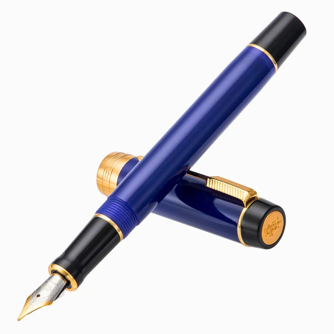Jinhao 100 Mini Classic Fountain Pen – Navy Blue Marble Celluloid, Gold Arrow Trim, Fine Nib with Converter - Image 4
