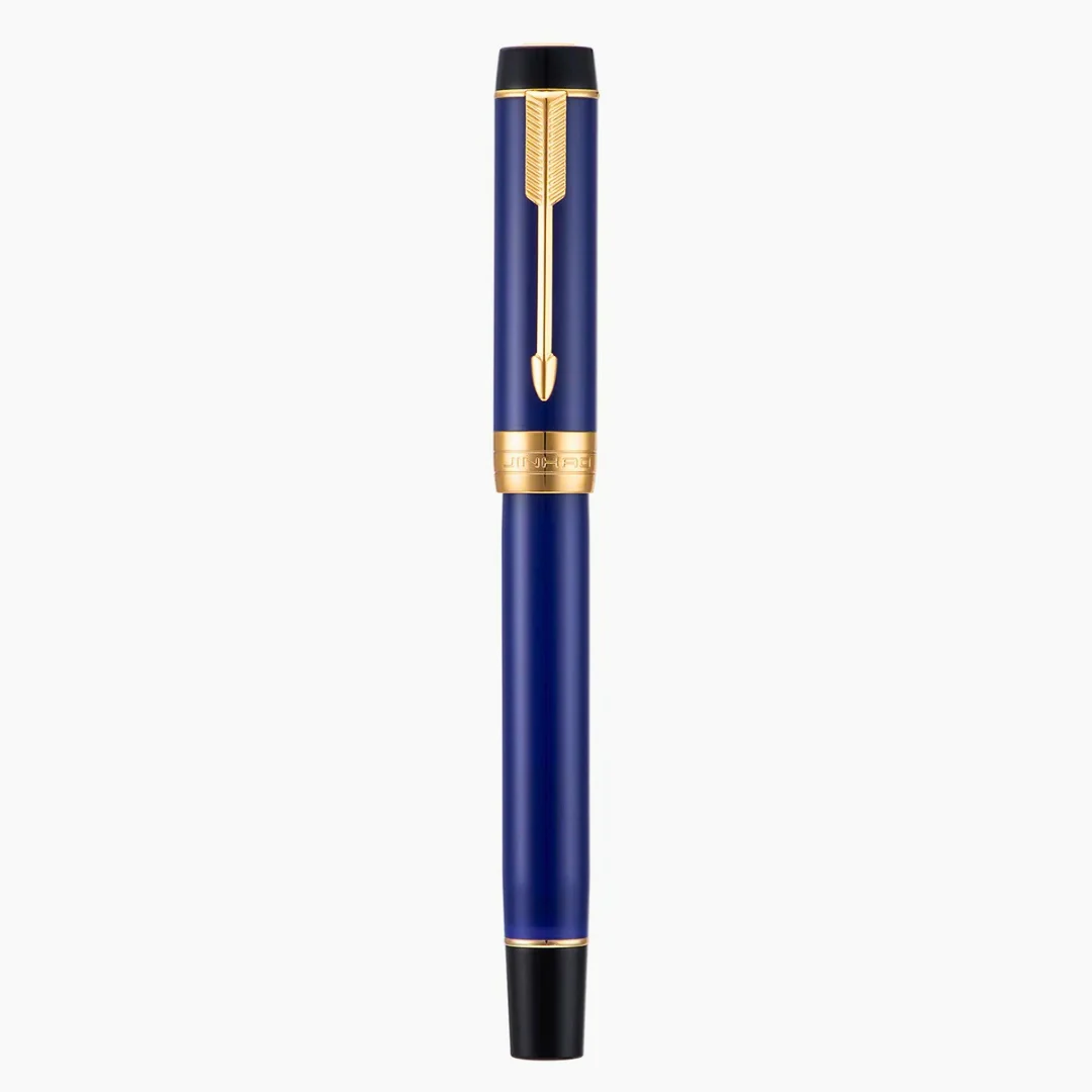 Jinhao 100 Mini Classic Fountain Pen – Navy Blue Marble Celluloid, Gold Arrow Trim, Fine Nib with Converter - Image 5