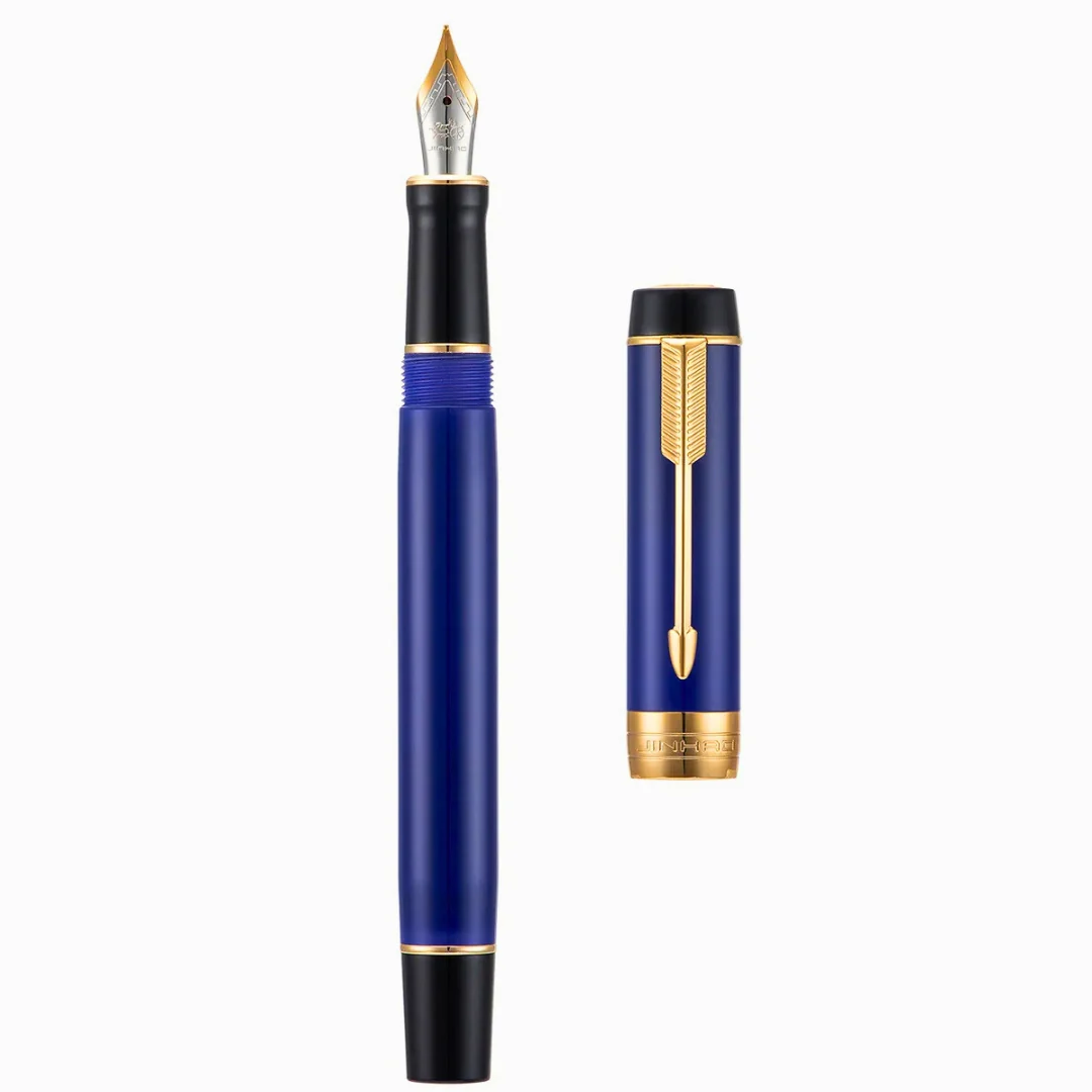 Jinhao 100 Mini Classic Fountain Pen – Navy Blue Marble Celluloid, Gold Arrow Trim, Fine Nib with Converter - Image 6