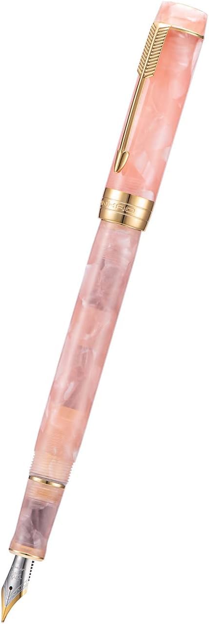 Jinhao 100 Mini Fountain Pen Fine Nib with Converter, Celluloid Marble Acrylic Body, Gold Arrow Clip – Pink - Image 4