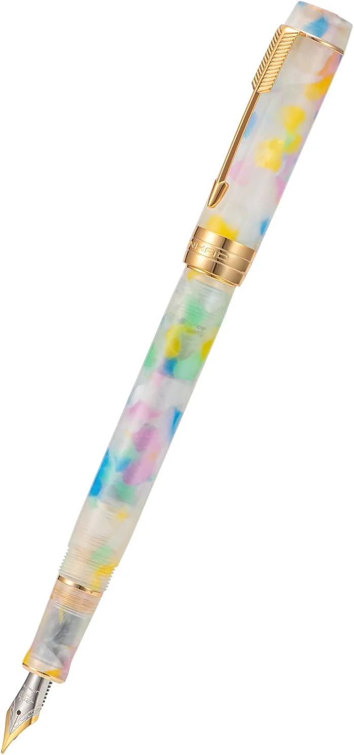Jinhao 100 Mini Fountain Pen Fine Nib with Converter, Celluloid Marble Acrylic Body, Gold Arrow Clip – Rainbow - Image 4