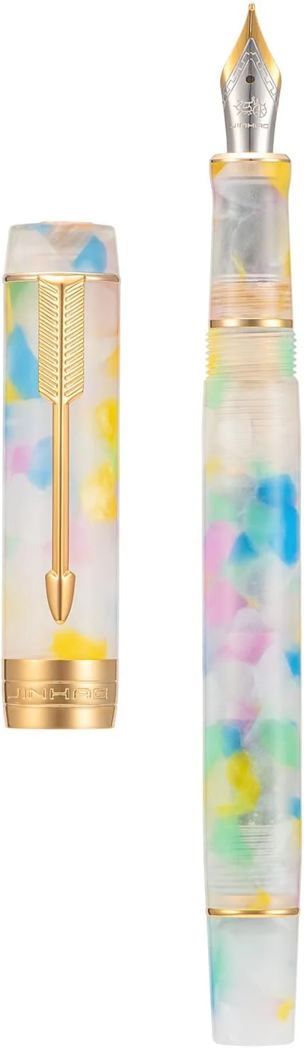 Jinhao 100 Mini Fountain Pen Fine Nib with Converter, Celluloid Marble Acrylic Body, Gold Arrow Clip – Rainbow - Image 5
