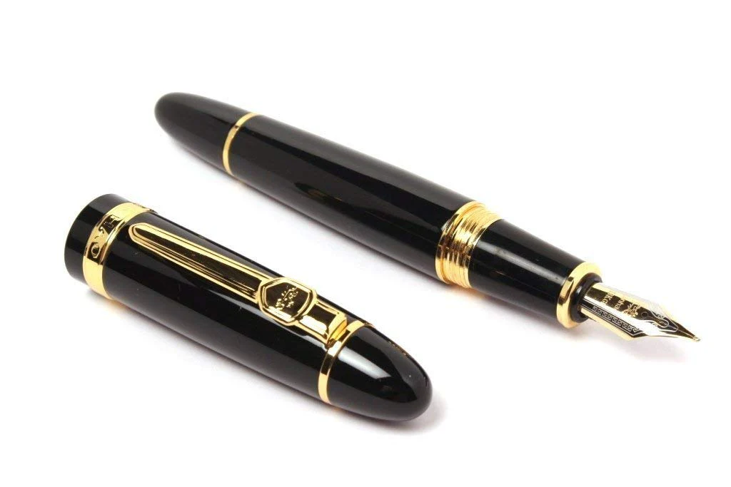 Jinhao 159 Heavyweight Signature Fountain Pen – Shiny Black with Gold Trims, Streamlined Design, Medium Nib & Ink Converter - Image 2