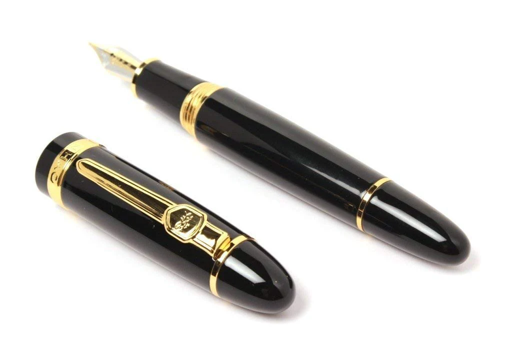 Jinhao 159 Heavyweight Signature Fountain Pen – Shiny Black with Gold Trims, Streamlined Design, Medium Nib & Ink Converter - Image 3