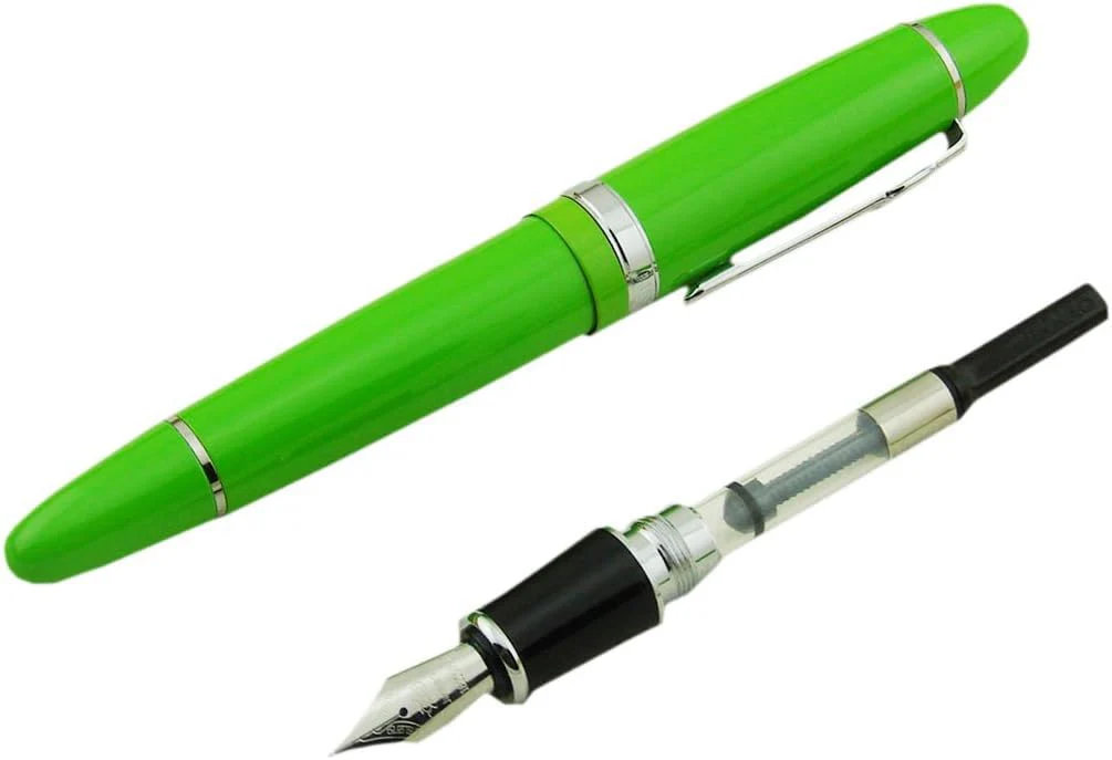 Jinhao 159 Heavyweight Signature Fountain Pen – Shiny Green with Silver Trims, Streamlined Design, Medium Nib & Ink Converter - Image 2