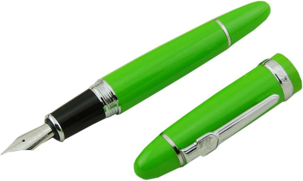 Jinhao 159 Heavyweight Signature Fountain Pen – Shiny Green with Silver Trims, Streamlined Design, Medium Nib & Ink Converter - Image 3