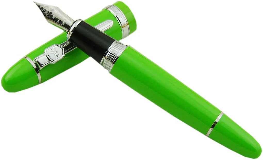 Jinhao 159 Heavyweight Signature Fountain Pen – Shiny Green with Silver Trims, Streamlined Design, Medium Nib & Ink Converter - Image 4