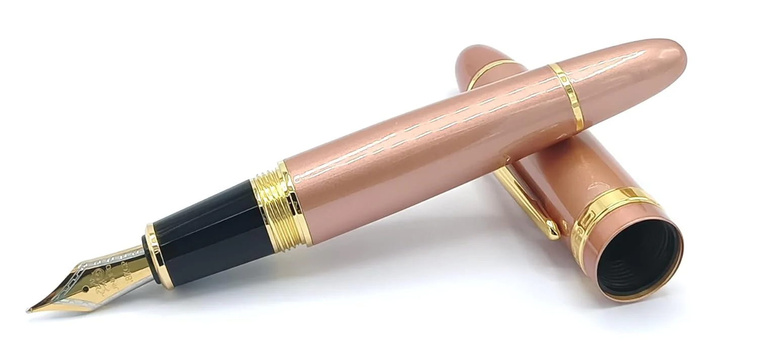 Jinhao 159 Heavyweight Signature Fountain Pen – Shiny Pink with Gold Trims, Streamlined Design, Medium Nib & Ink Converter - Image 2