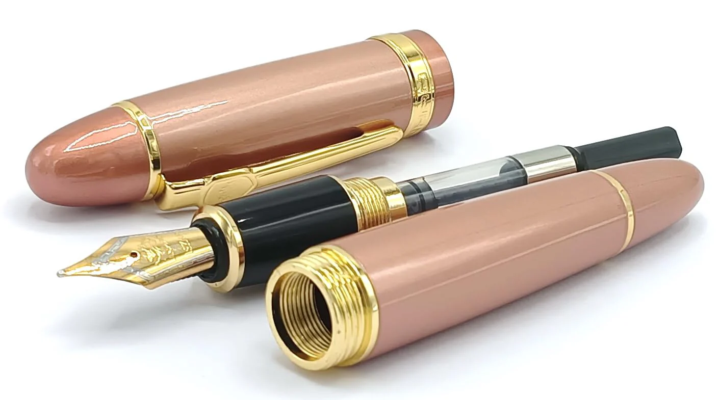 Jinhao 159 Heavyweight Signature Fountain Pen – Shiny Pink with Gold Trims, Streamlined Design, Medium Nib & Ink Converter - Image 4