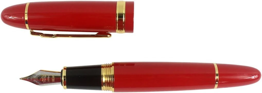 Jinhao 159 Heavyweight Signature Fountain Pen – Shiny Red with Gold Trims, Streamlined Design, Medium Nib & Ink Converter - Image 2