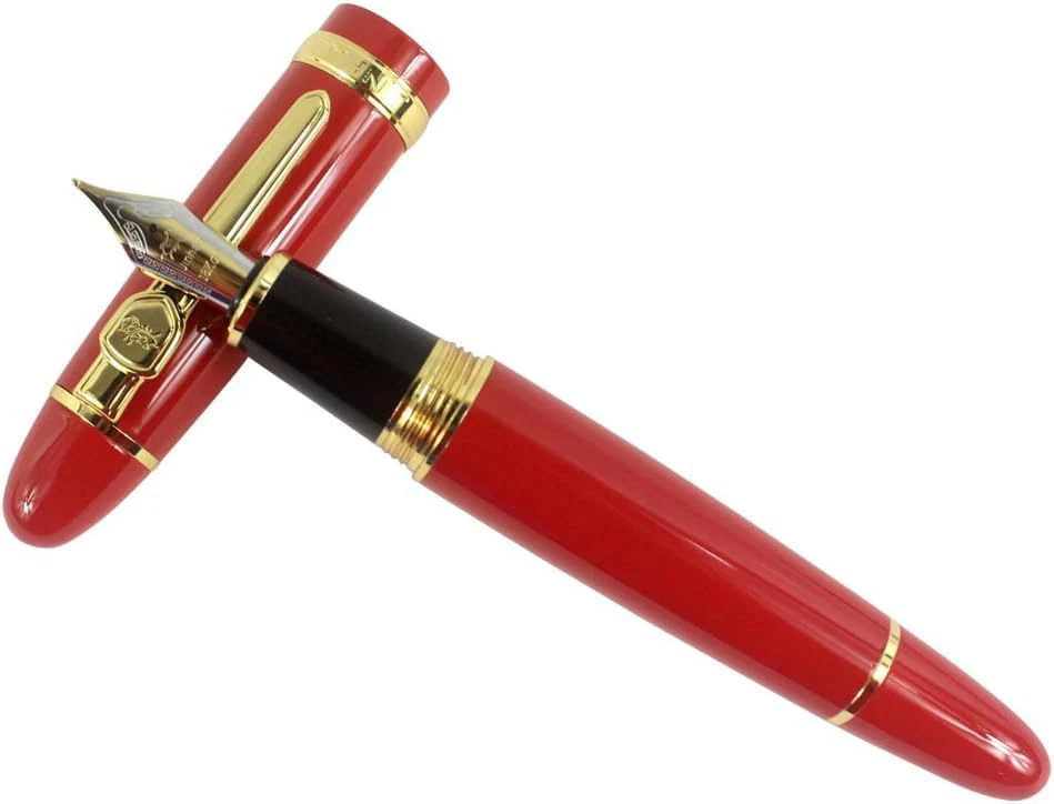Jinhao 159 Heavyweight Signature Fountain Pen – Shiny Red with Gold Trims, Streamlined Design, Medium Nib & Ink Converter - Image 3