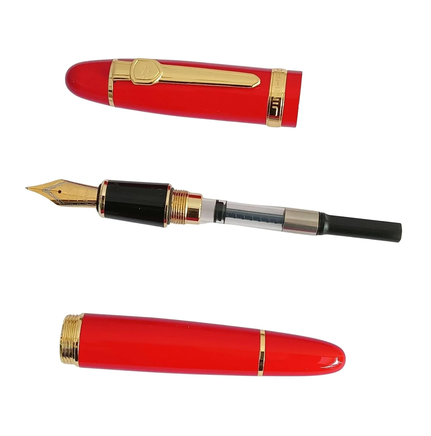 Jinhao 159 Heavyweight Signature Fountain Pen – Shiny Red with Gold Trims, Streamlined Design, Medium Nib & Ink Converter - Image 4