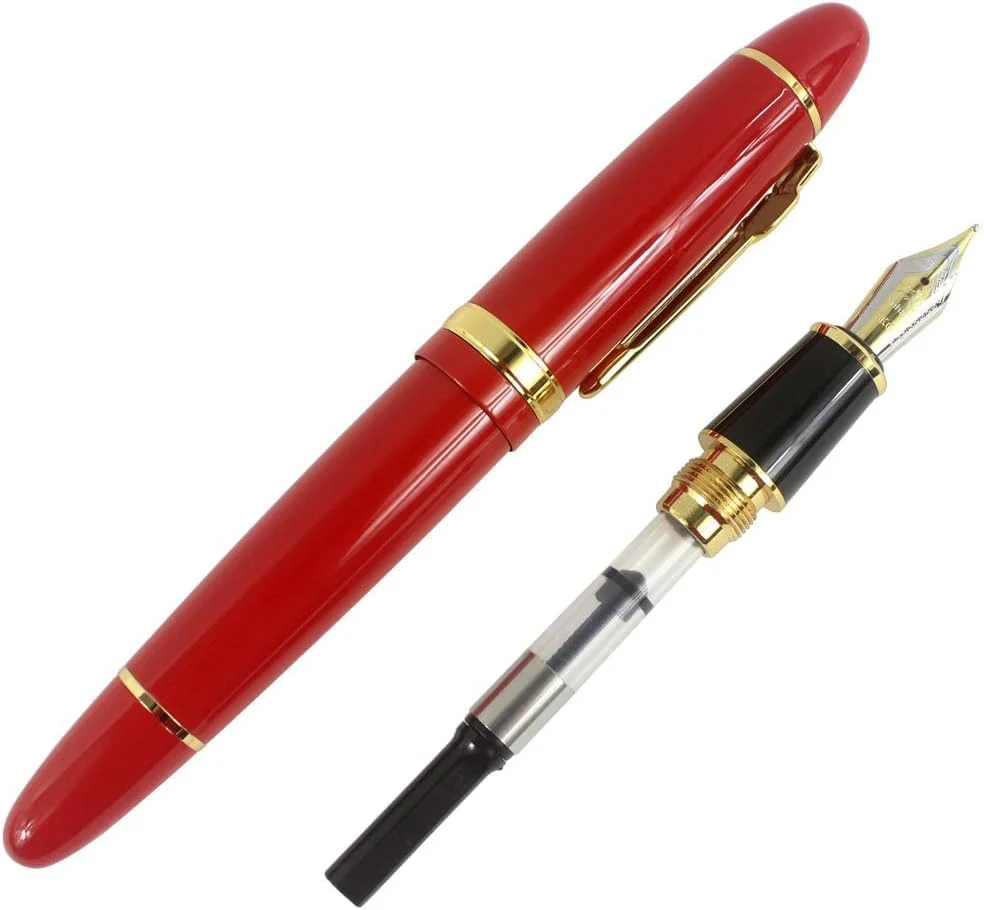 Jinhao 159 Heavyweight Signature Fountain Pen – Shiny Red with Gold Trims, Streamlined Design, Medium Nib & Ink Converter - Image 5