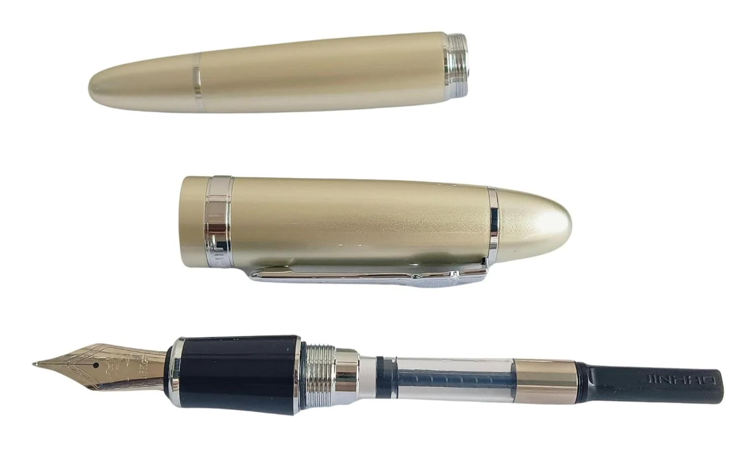 Jinhao 159 Heavyweight Signature Fountain Pen – Shiny Silver with Silver Trims, Streamlined Design, Medium Nib & Ink Converter - Image 4