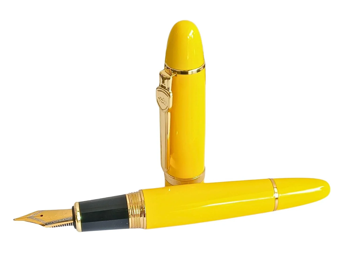 Jinhao 159 Heavyweight Signature Fountain Pen – Shiny Yellow with Gold Trims, Streamlined Design, Medium Nib & Ink Converter - Image 3