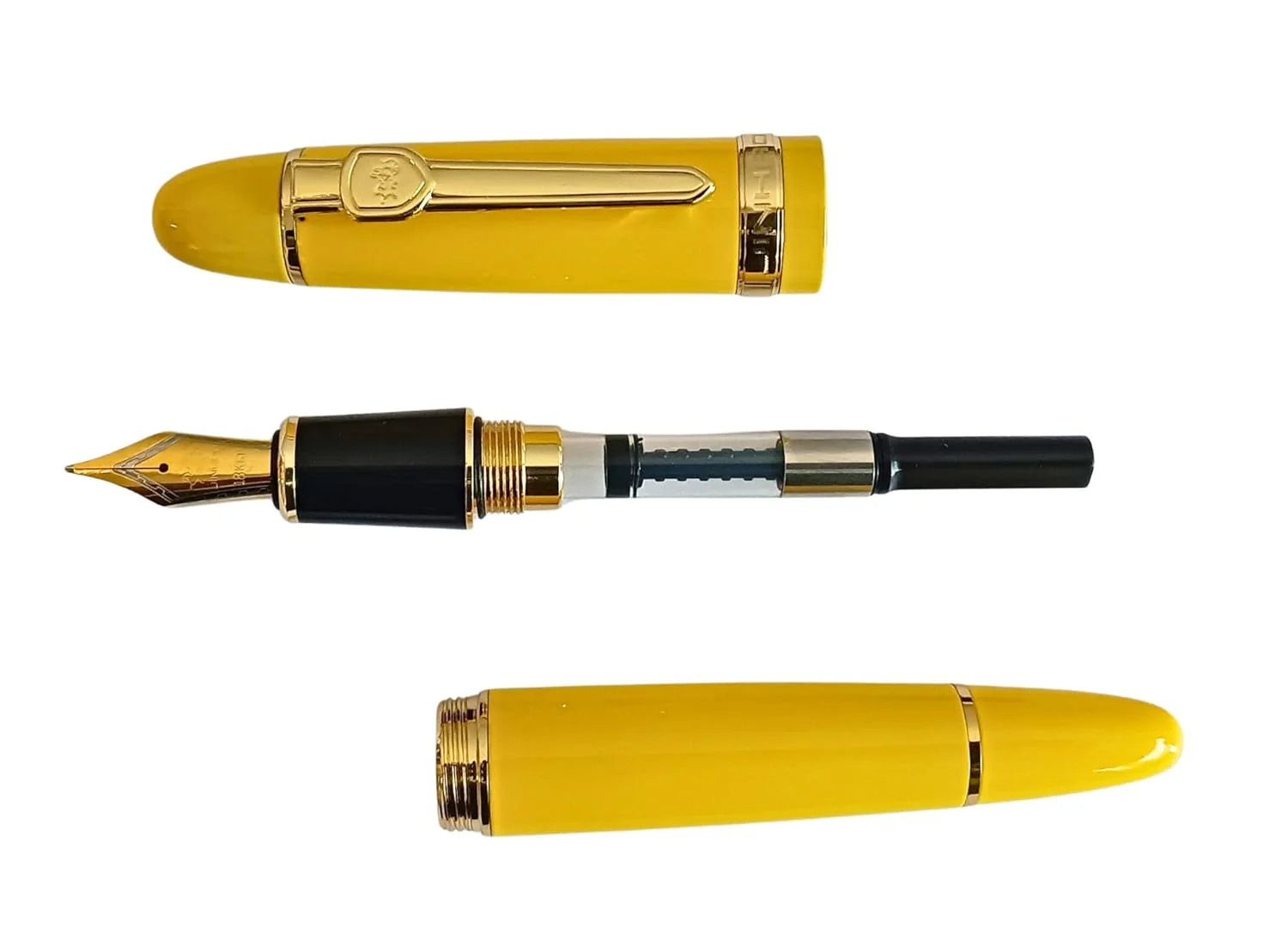 Jinhao 159 Heavyweight Signature Fountain Pen – Shiny Yellow with Gold Trims, Streamlined Design, Medium Nib & Ink Converter - Image 4