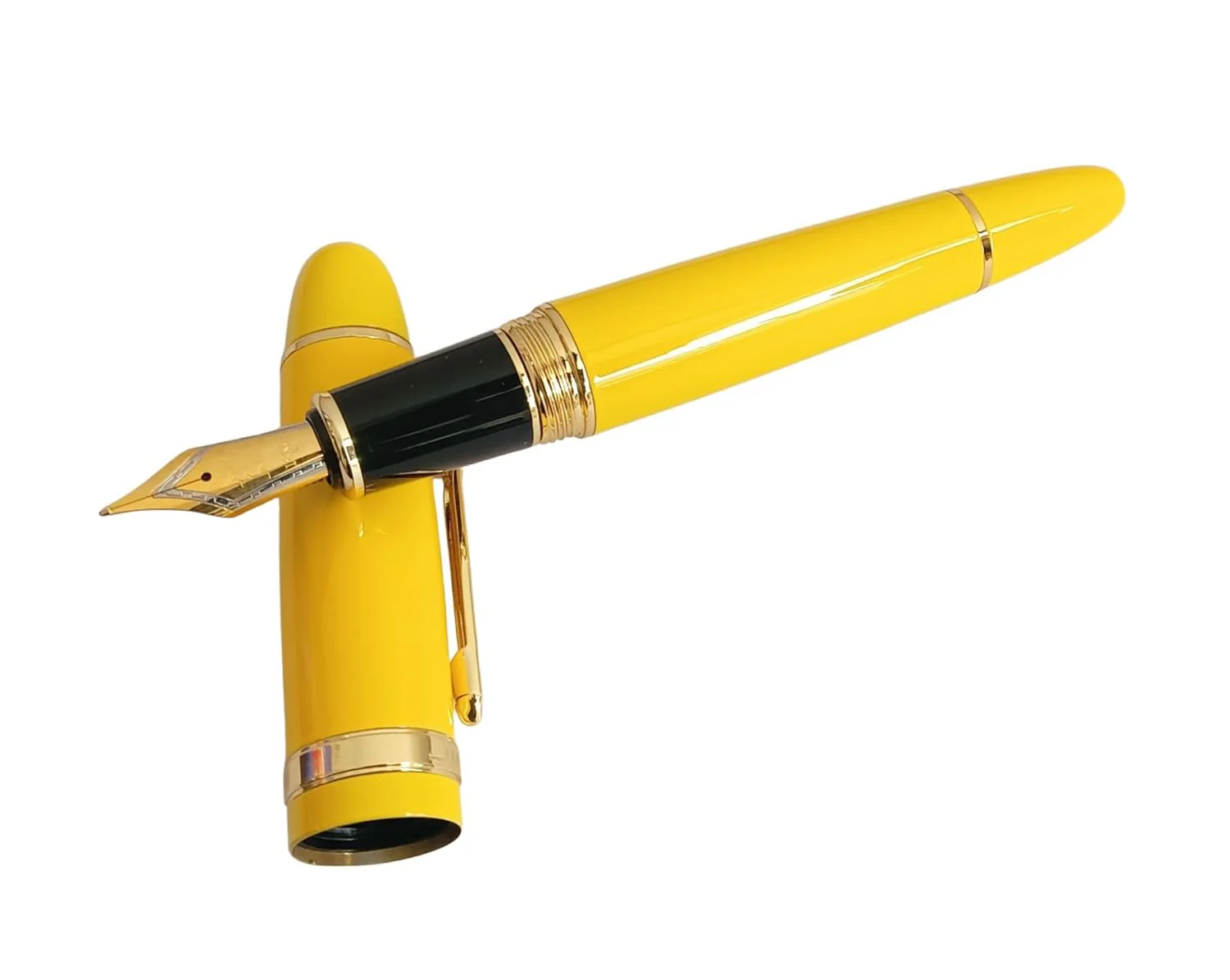 Jinhao 159 Heavyweight Signature Fountain Pen – Shiny Yellow with Gold Trims, Streamlined Design, Medium Nib & Ink Converter - Image 5