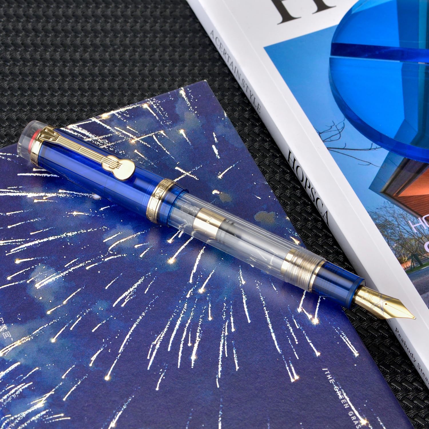 Jinhao 1935 Fountain Pen Tiandao Series - Fine Nib, Blue With Clear Transparent Acrylic Body And Gold Guitar Clip With Large Converter - Image 5