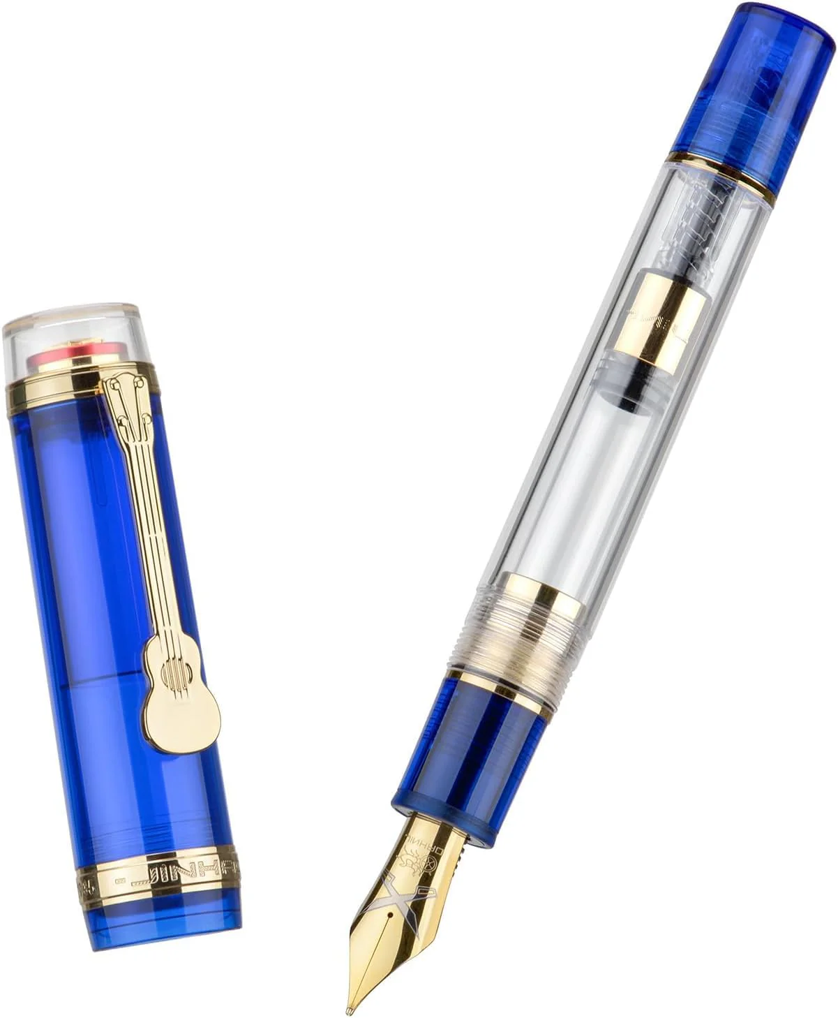Jinhao 1935 Fountain Pen Tiandao Series - Fine Nib, Blue With Clear Transparent Acrylic Body And Gold Guitar Clip With Large Converter - Image 7