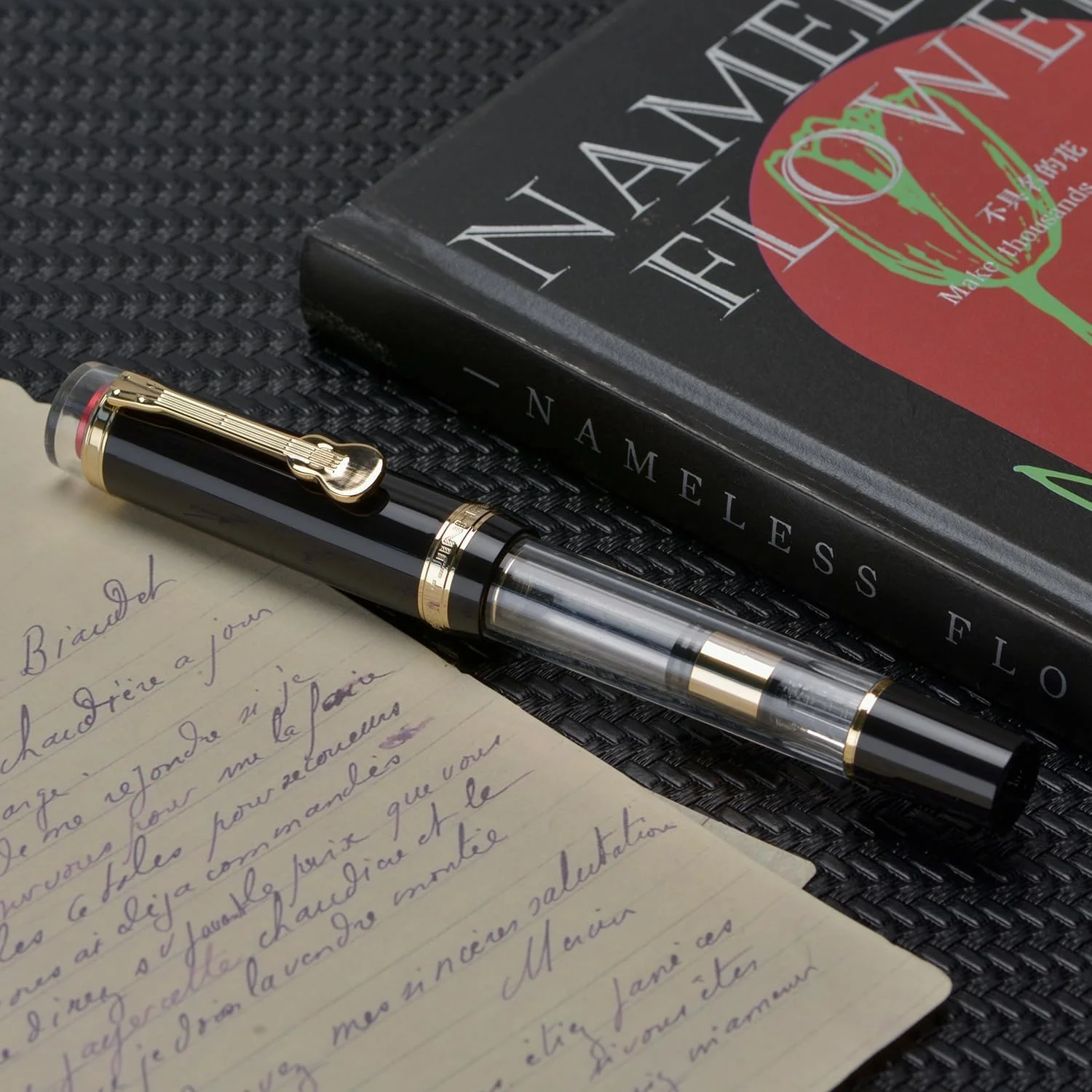 Jinhao 1935 Tiandao Series Fountain Pen – Black & Clear Acrylic Body, Dualtone Medium Nib, Gold Guitar Clip With Large Converter - Image 2