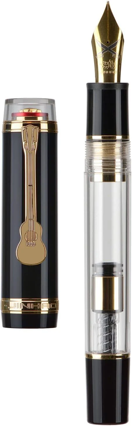 Jinhao 1935 Tiandao Series Fountain Pen – Black & Clear Acrylic Body, Dualtone Medium Nib, Gold Guitar Clip With Large Converter - Image 6