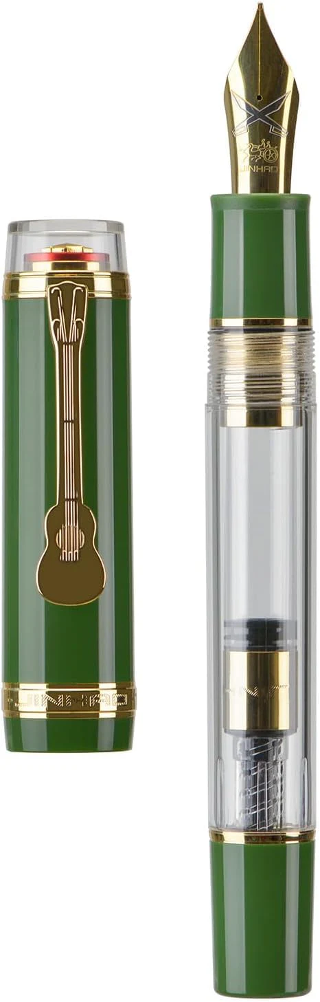 Jinhao 1935 Tiandao Series Fountain Pen – Green & Clear Acrylic Body, Dualtone Medium Nib, Gold Guitar Clip With Large Converter - Image 5