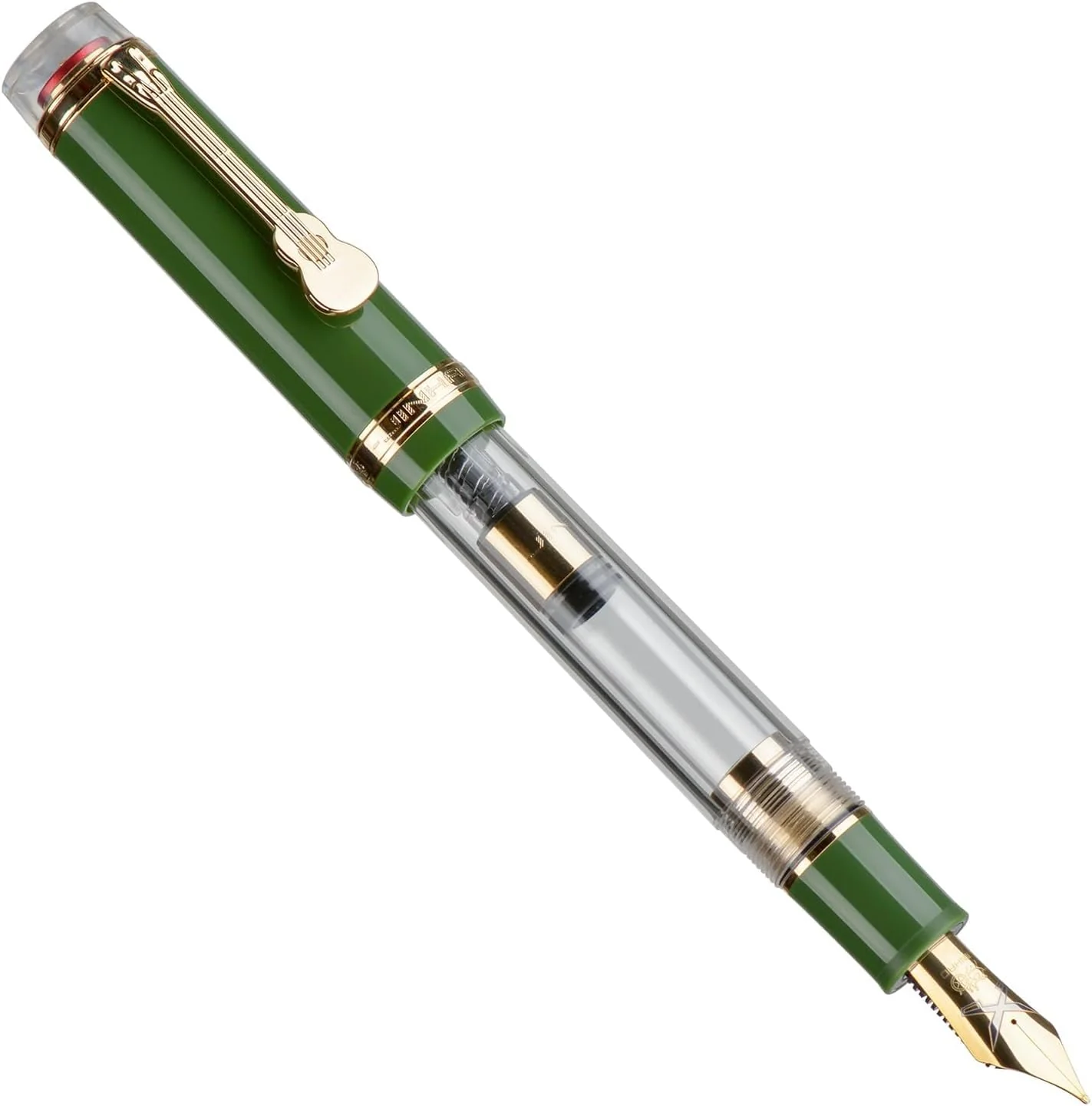 Jinhao 1935 Tiandao Series Fountain Pen – Green & Clear Acrylic Body, Dualtone Medium Nib, Gold Guitar Clip With Large Converter - Image 6