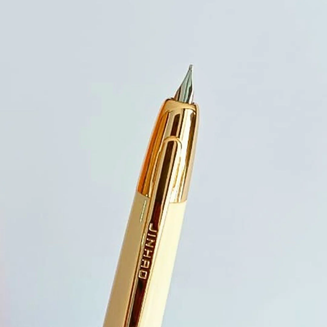 Jinhao 20 Press Retractable Fountain Pen –Ivory White Colors – Plastic Body (Golden clip) -Fine & Extra Fine Nib with Converter – Smooth Writing Daily Pen (No Ink Included) - Image 2