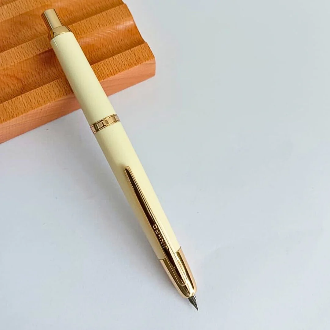 Jinhao 20 Press Retractable Fountain Pen –Ivory White Colors – Plastic Body (Golden clip) -Fine & Extra Fine Nib with Converter – Smooth Writing Daily Pen (No Ink Included) - Image 3