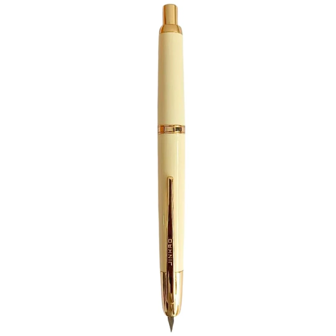 Jinhao 20 Press Retractable Fountain Pen –Ivory White Colors – Plastic Body (Golden clip) -Fine & Extra Fine Nib with Converter – Smooth Writing Daily Pen (No Ink Included) - Image 6