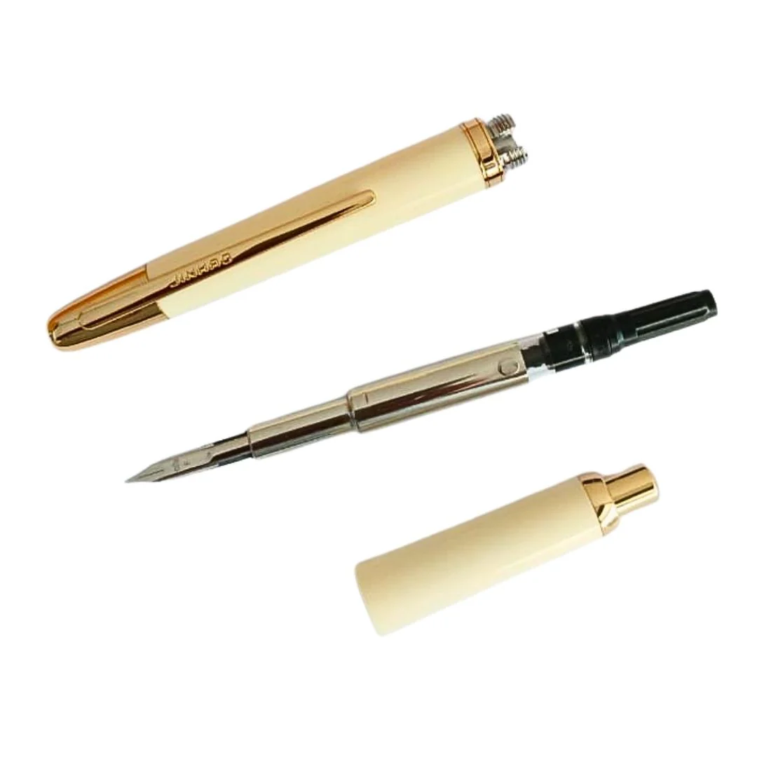 Jinhao 20 Press Retractable Fountain Pen –Ivory White Colors – Plastic Body (Golden clip) -Fine & Extra Fine Nib with Converter – Smooth Writing Daily Pen (No Ink Included) - Image 7