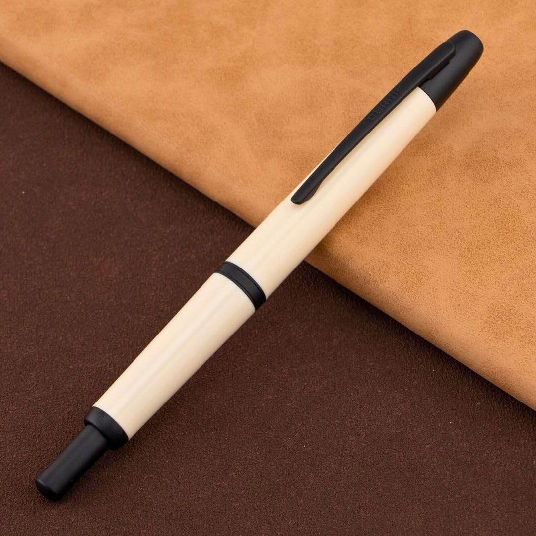 Jinhao 20 Press Retractable Fountain Pen – Ivory White Colors – Plastic Body (Black clip) -Fine & Extra Fine Nib with Converter –Smooth Writing Daily Pen (No Ink Included) - Image 2