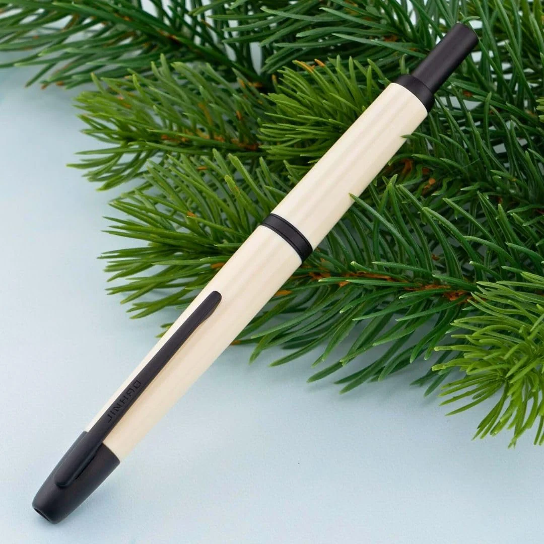 Jinhao 20 Press Retractable Fountain Pen – Ivory White Colors – Plastic Body (Black clip) -Fine & Extra Fine Nib with Converter –Smooth Writing Daily Pen (No Ink Included) - Image 6