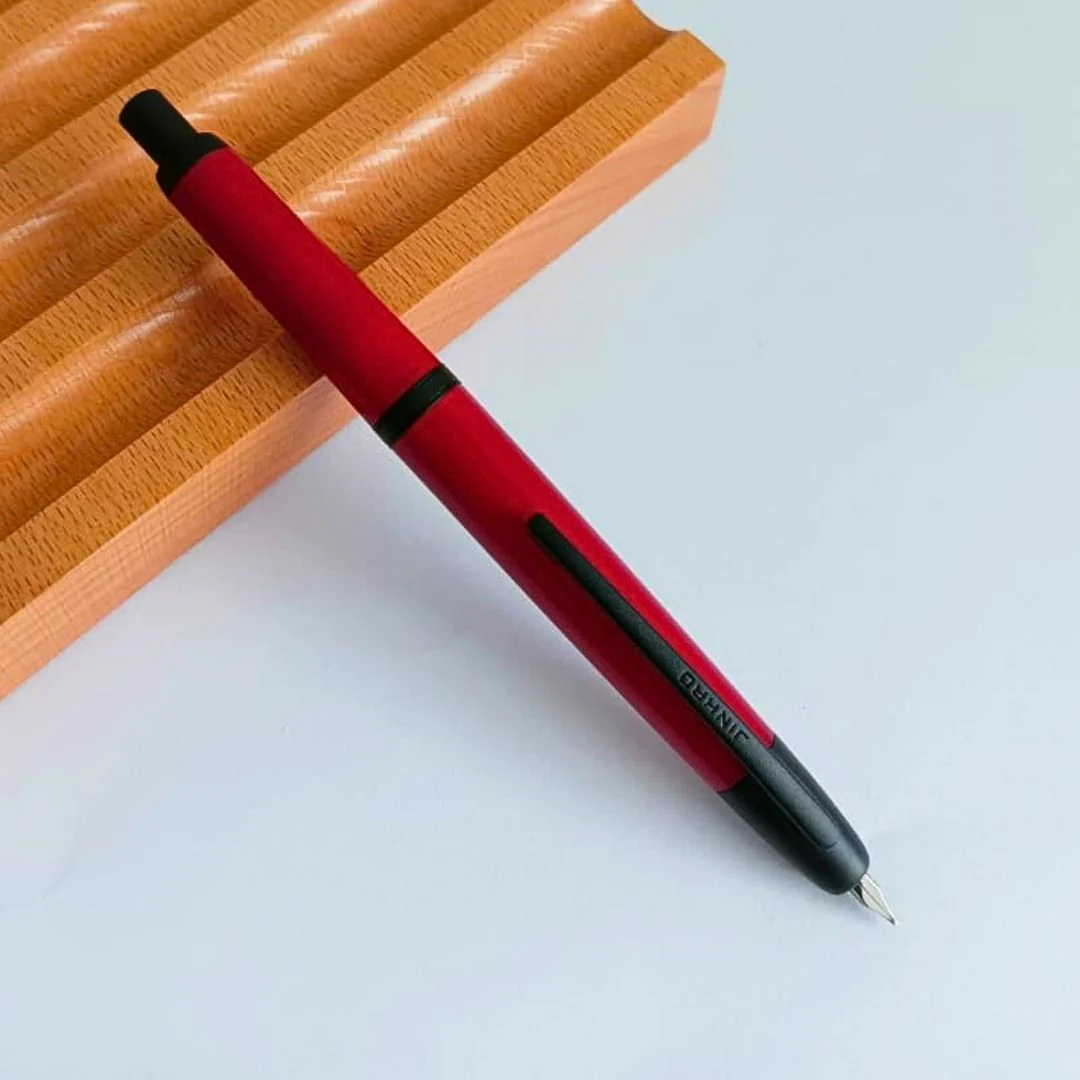 Jinhao 20 Press Retractable Fountain Pen – Palace Red Colors- Plastic Body (Black clip) – Fine & Extra Fine Nib with Converter – Smooth Writing Daily Pen (No Ink Included) - Image 4