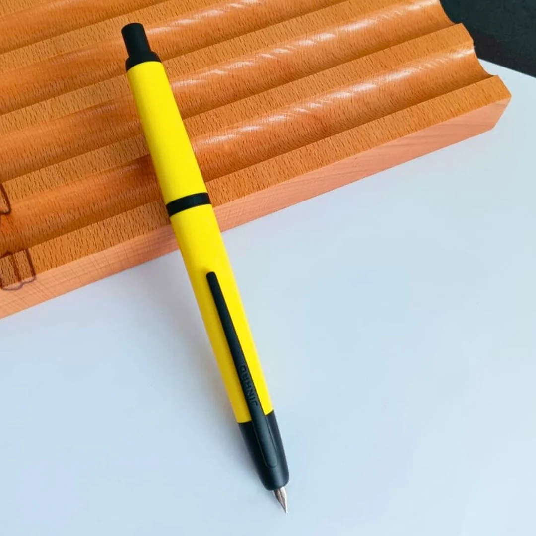 Jinhao 20 Press Retractable Fountain Pen –Lemon Yellow Colors – Plastic Body (Black clip) -  Fine & Extra Fine Nib with Converter – Smooth Writing Daily Pen (No Ink Included) - Image 2