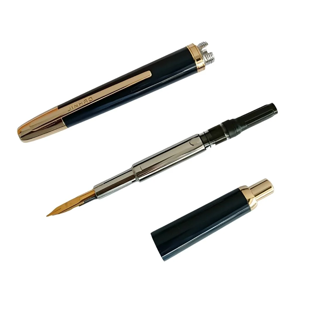 Jinhao 20 Press Retractable Fountain Pen –Dark Blue Colors- Plastic Body (Golden clip) – Fine & Extra Fine Nib with Converter –  Smooth Writing Daily Pen (No Ink Included) - Image 5