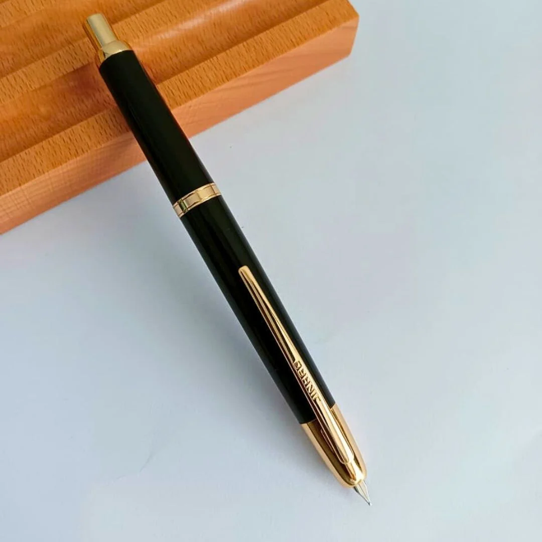 Jinhao 20 Press Retractable Fountain Pen –Piano Black Colors –Plastic Body (Golden clip)-  Fine & Extra Fine Nib with Converter – Smooth Writing Daily Pen (No Ink Included) - Image 7