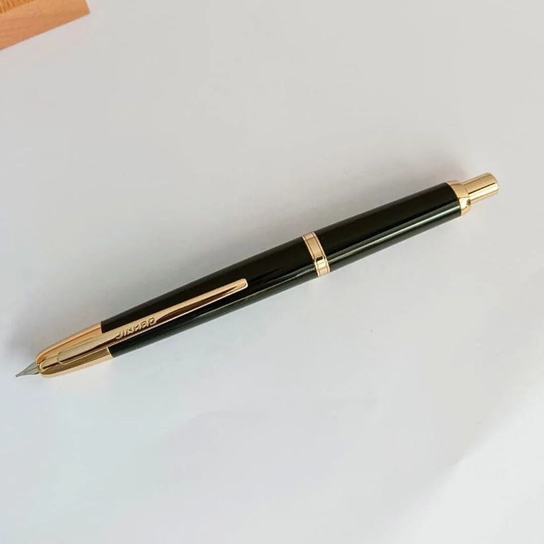 Jinhao 20 Press Retractable Fountain Pen –Piano Black Colors –Plastic Body (Golden clip)-  Fine & Extra Fine Nib with Converter – Smooth Writing Daily Pen (No Ink Included) - Image 8