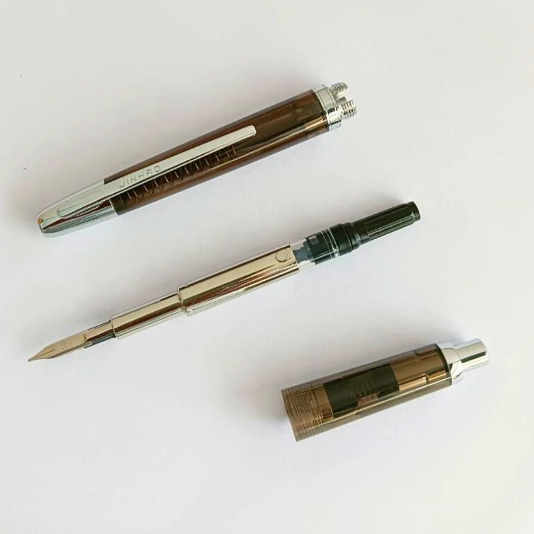 Jinhao 20 Press Retractable Fountain Pen –Transparent Black Colors-  Plastic Body (Sliver clip) -Fine & Extra Fine Nib with Converter  – Smooth Writing Daily Pen (No Ink Included) - Image 6