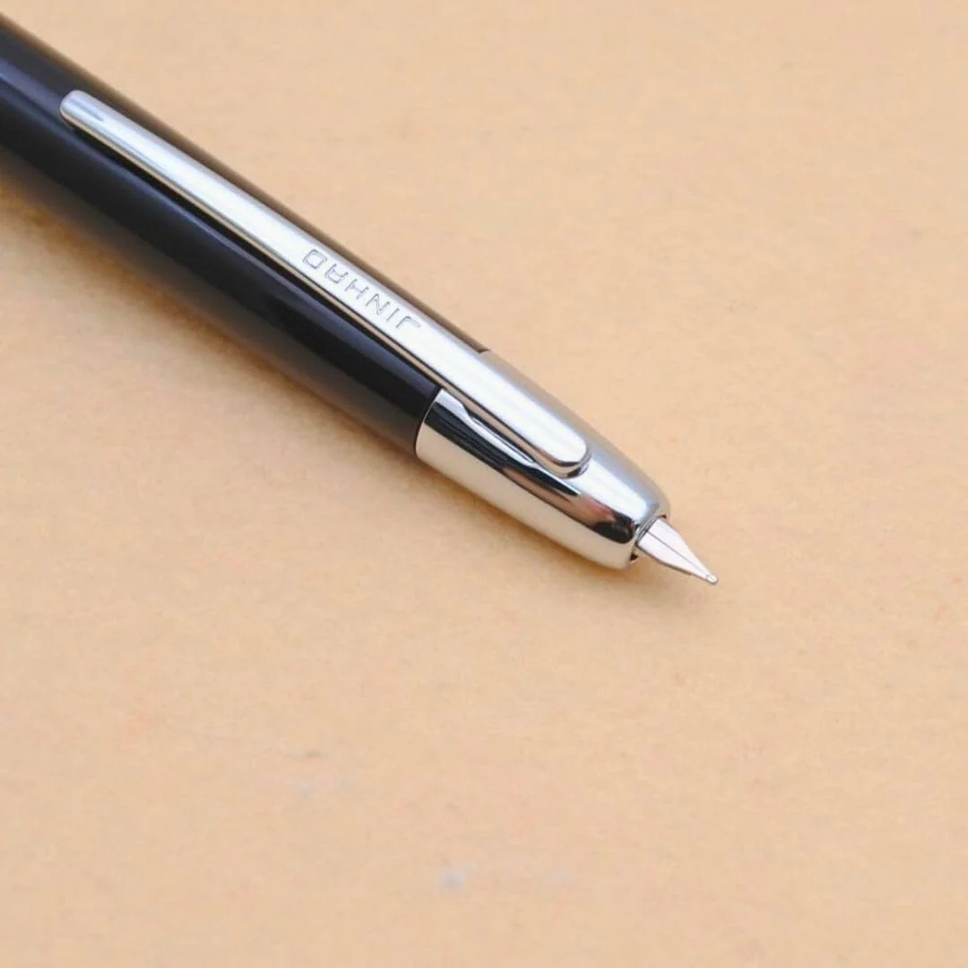 Jinhao 20 Press Retractable Fountain Pen –Black Colors –Plastic Body(Silver Clip) –  Fine & Extra Fine Nib with Converter –  Smooth Writing Daily Pen (No Ink Included) - Image 2