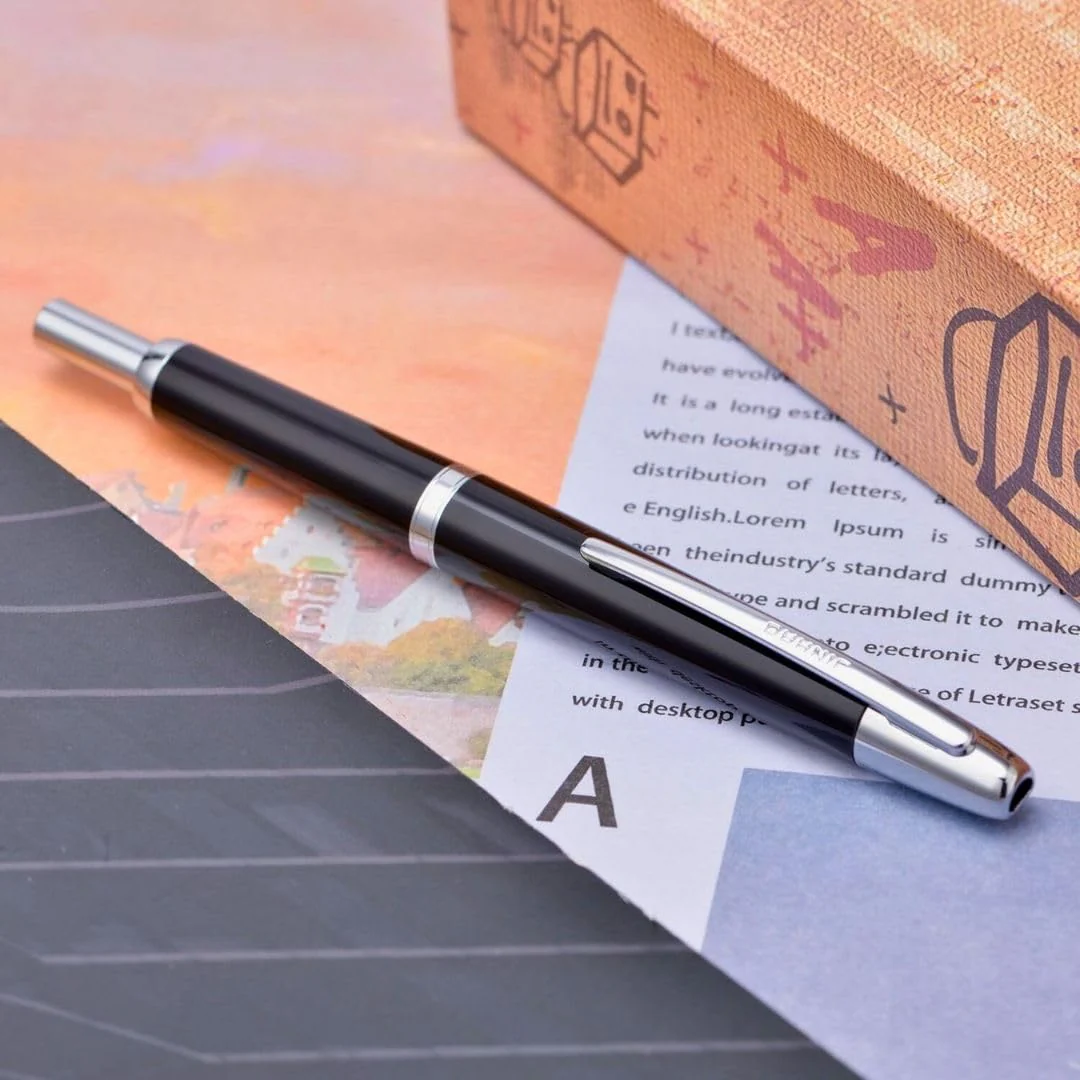 Jinhao 20 Press Retractable Fountain Pen –Black Colors –Plastic Body(Silver Clip) –  Fine & Extra Fine Nib with Converter –  Smooth Writing Daily Pen (No Ink Included) - Image 4