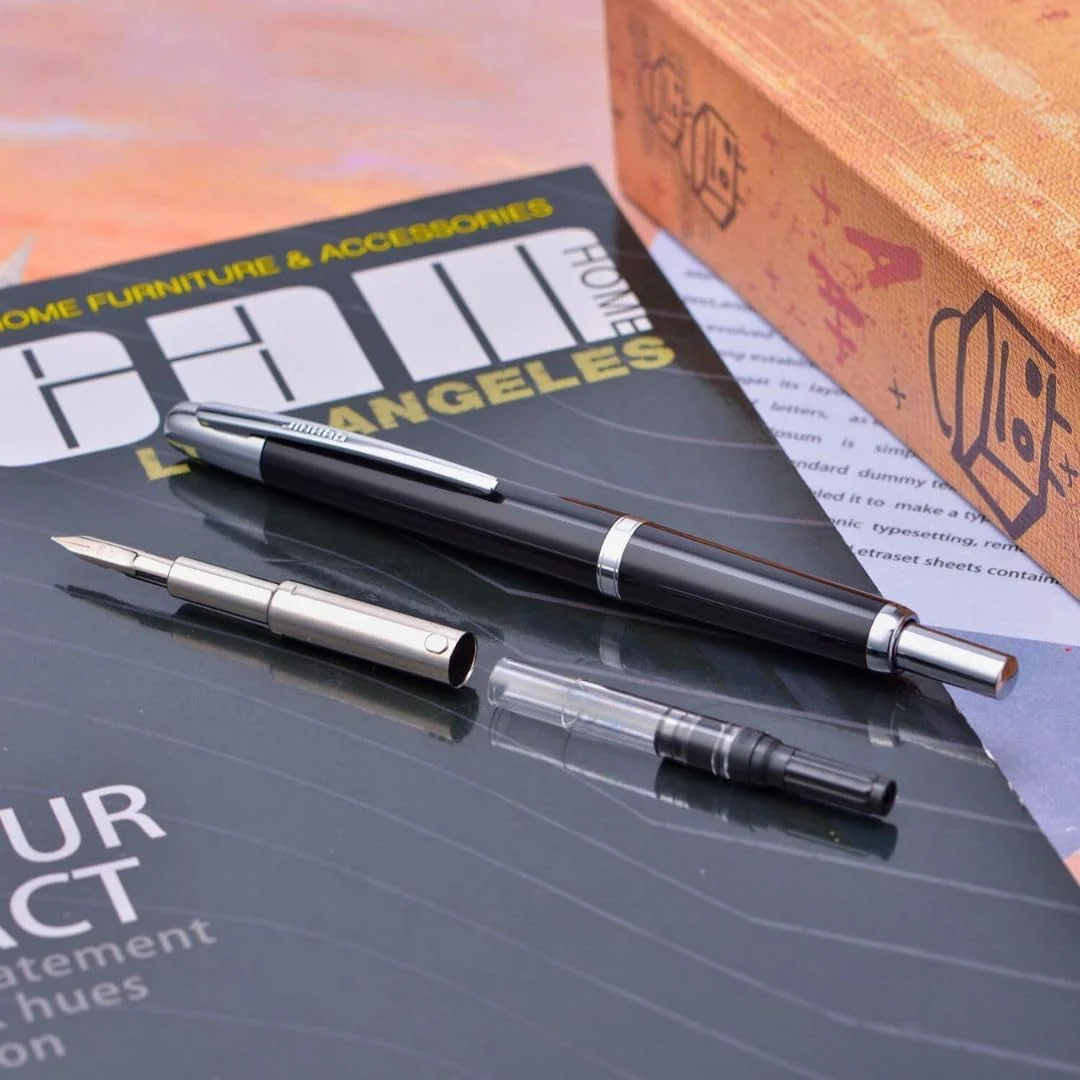Jinhao 20 Press Retractable Fountain Pen –Black Colors –Plastic Body(Silver Clip) –  Fine & Extra Fine Nib with Converter –  Smooth Writing Daily Pen (No Ink Included) - Image 6