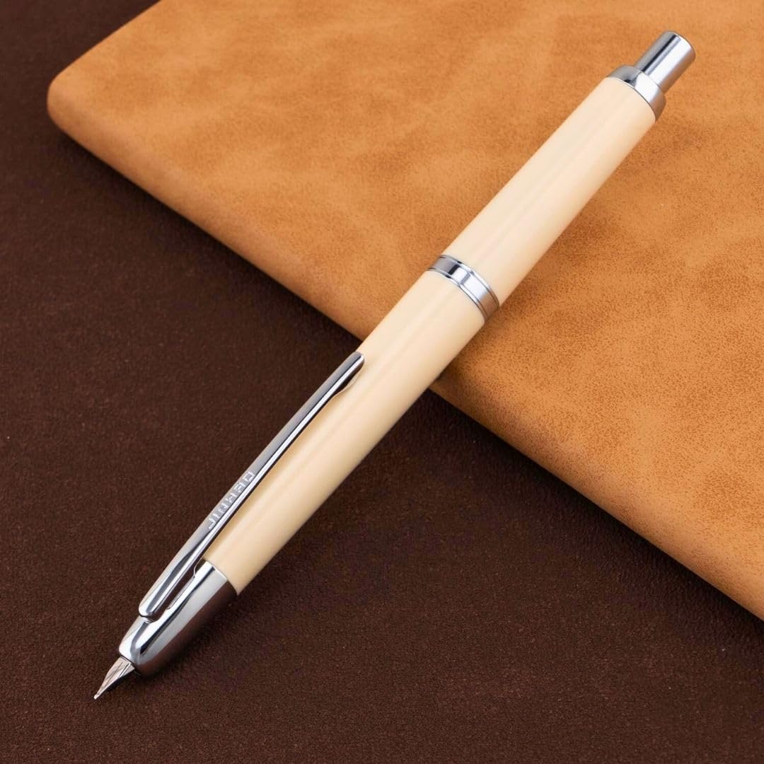 Jinhao 20 Press Retractable Fountain Pen –Ivory White Colors – Plastic Body(Silver Clip) –  Fine & Extra Fine Nib with Converter –Smooth Writing Daily Pen (No Ink Included) - Image 2