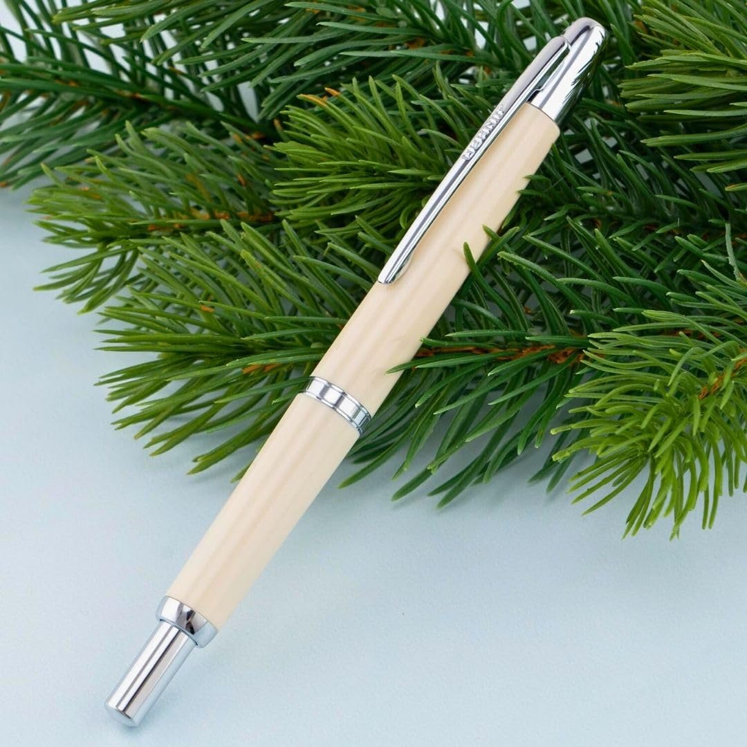 Jinhao 20 Press Retractable Fountain Pen –Ivory White Colors – Plastic Body(Silver Clip) –  Fine & Extra Fine Nib with Converter –Smooth Writing Daily Pen (No Ink Included) - Image 4