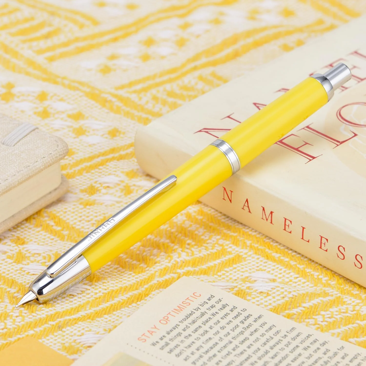 Jinhao 20 Press Retractable Fountain Pen – Lemon Yellow Colors – Plastic Body(Silver Clip) - Fine & Extra Fine Nib with Converter –Smooth Writing Daily Pen (No Ink Included) - Image 3