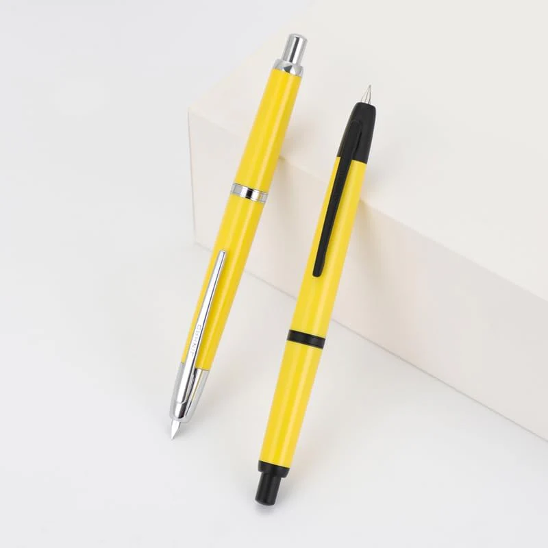 Jinhao 20 Press Retractable Fountain Pen – Lemon Yellow Colors – Plastic Body(Silver Clip) - Fine & Extra Fine Nib with Converter –Smooth Writing Daily Pen (No Ink Included) - Image 5