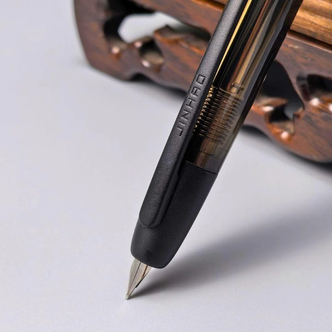 Jinhao 20 Press Retractable Fountain Pen – Transparent Black Colors –  Plastic Body (Black clip) -Fine & Extra Fine Nib with Converter – Smooth Writing Daily Pen (No Ink Included) - Image 2