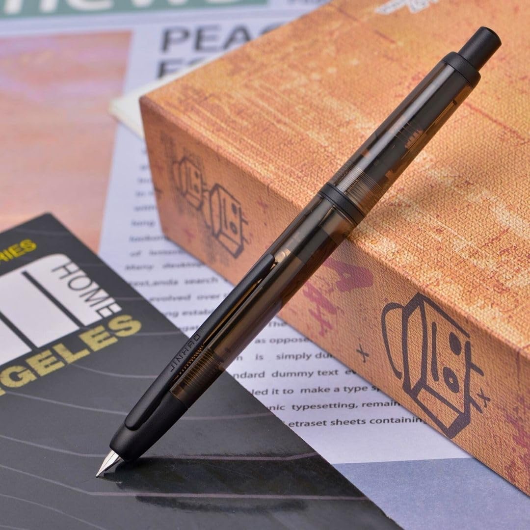 Jinhao 20 Press Retractable Fountain Pen – Transparent Black Colors –  Plastic Body (Black clip) -Fine & Extra Fine Nib with Converter – Smooth Writing Daily Pen (No Ink Included) - Image 3
