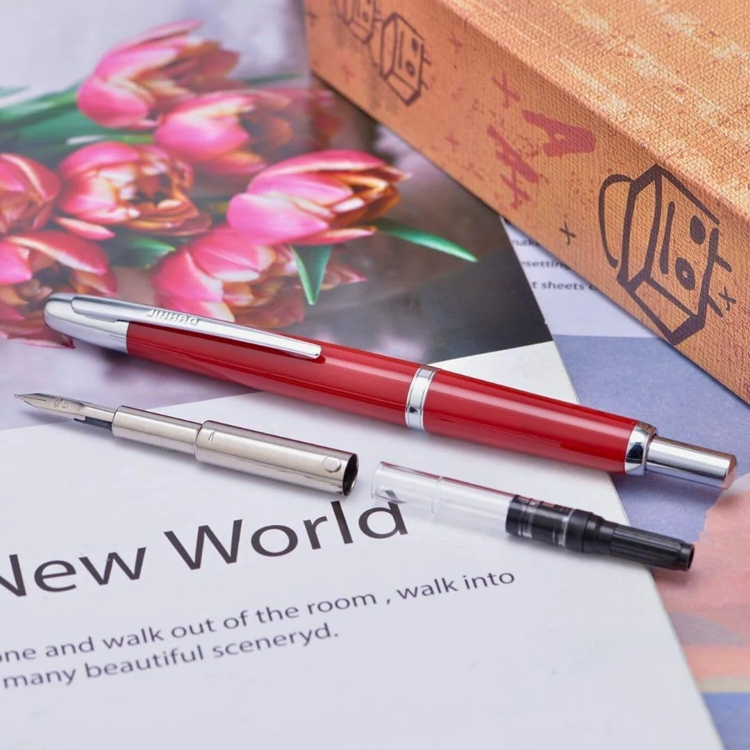 Jinhao 20 Press Retractable Fountain Pen –Palace Red Colors – Plastic Body(Silver Clip) – Fine & Extra Fine Nib with Converter –  Smooth Writing Daily Pen (No Ink Included) - Image 5